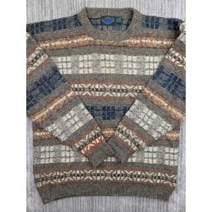 Vintage 90s Etchings Grandpa Knit Sweater Wool Blend Multicolor Geometric Mens L